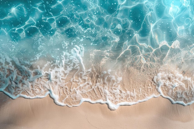 Aerial view of sandy beach with clear blue water