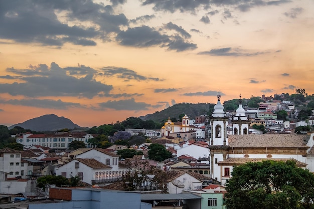 Aerial view of Sao Joao del Rei at sunset Sao Joao del Rei Minas Gerais Brazil