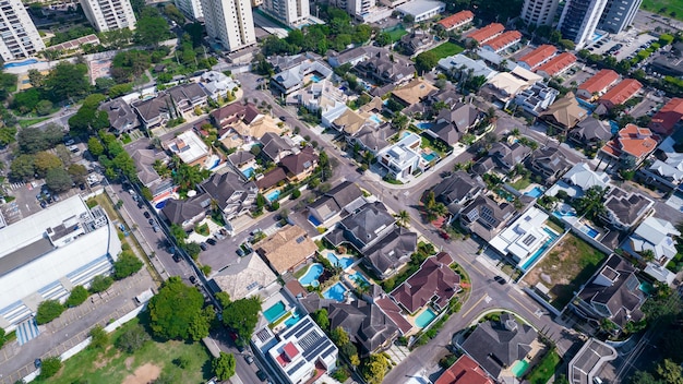 Aerial view of Sao Jose dos Campos Sao Paulo Brazil Ulysses Guimaraes Square With residential buildings in the background