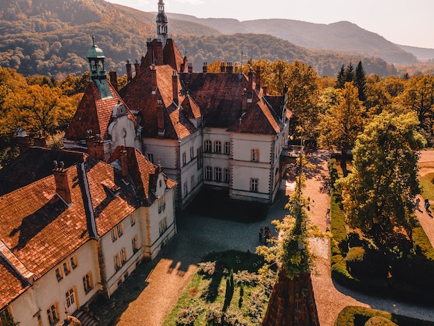 Aerial view of schonbrunn palace from above autumn season