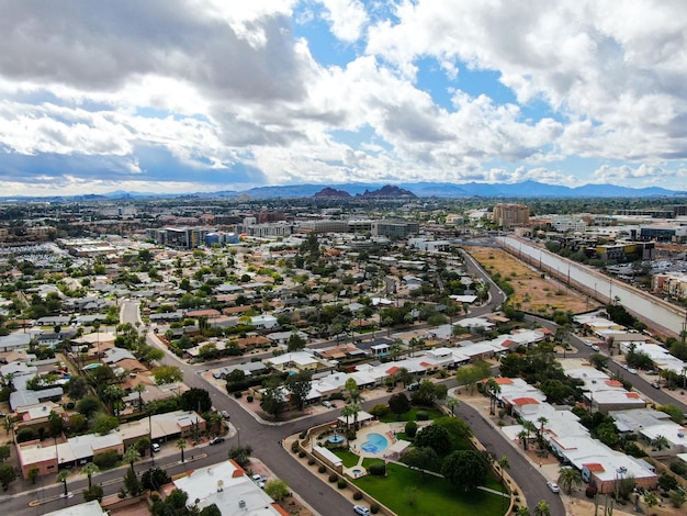 Aerial view of Scottsdale desert city in Arizona east of state capital Phoenix USA