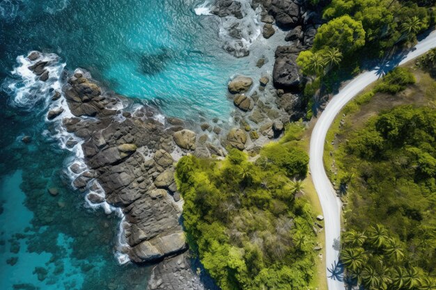 Foto vista aerea della spiaggia marittima e della strada lunga belle fotografie aeree di droni marittimi