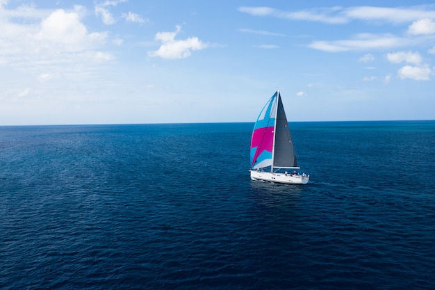 Aerial view on the sea and boat.