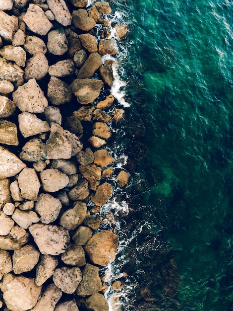 Aerial view of the sea and the rocks