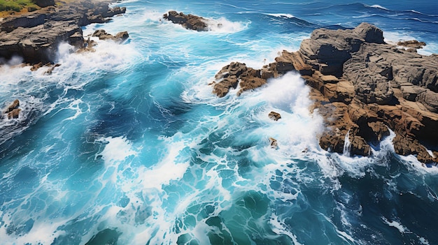 Аэрофотоснимок морских волн и фантастический скалистый берег