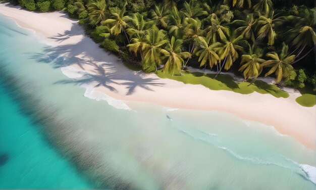 Aerial view of sea waves on sandy beach