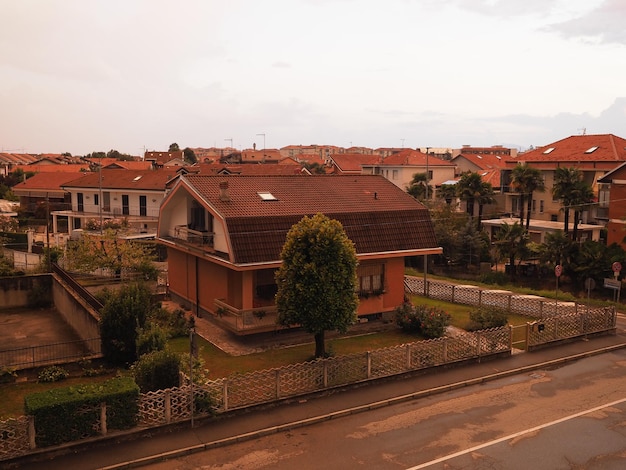 Aerial view of Settimo Torinese at sunset