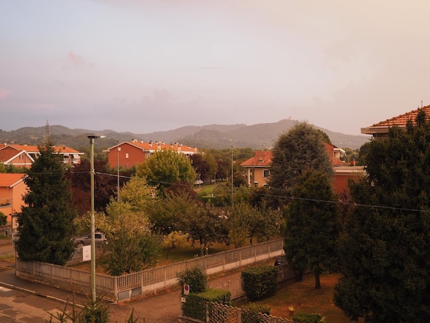 Aerial view of Settimo Torinese at sunset