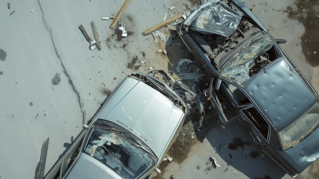 Aerial View of Severe TwoCar Collision on Road