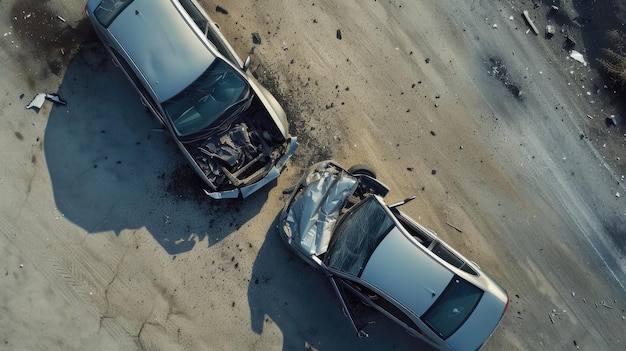 Aerial View of Severe TwoCar Collision on Road