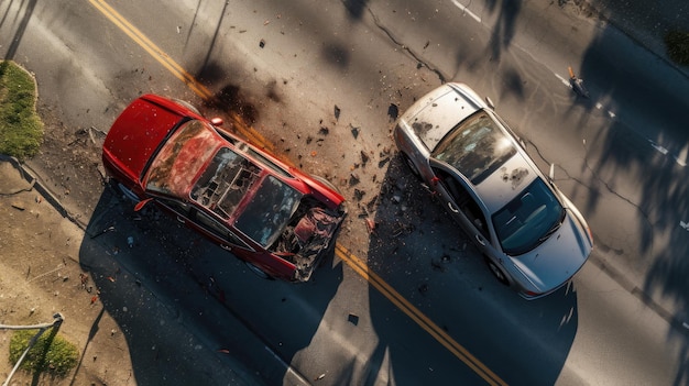 Aerial View of Severe TwoCar Collision on Road