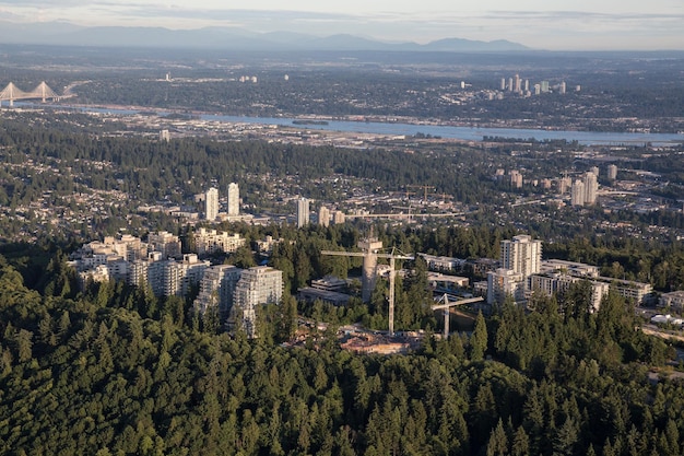 Aerial view of SFU on top of Burnaby Mountain