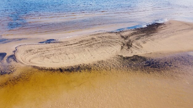 aerial view of shallow water on the sea on a sunny spring day for a natural background