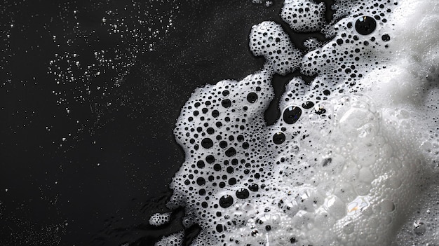 Aerial view of shampoo suds on a dark background representing the texture and lather of bath products