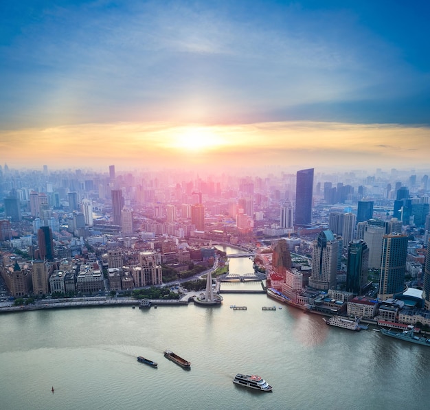 Aerial view of shanghai and huangpu river at duskxA