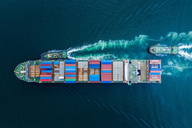 Aerial view of ships in sea