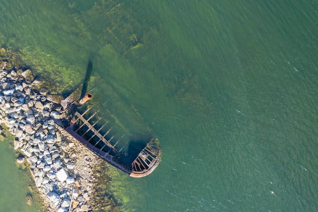 Aerial view of shipwreaks near Royston on Vancouver Island Canada