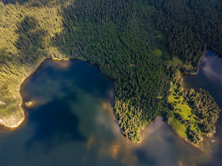 Photo aerial view of shiroka polyana reservoir bulgaria