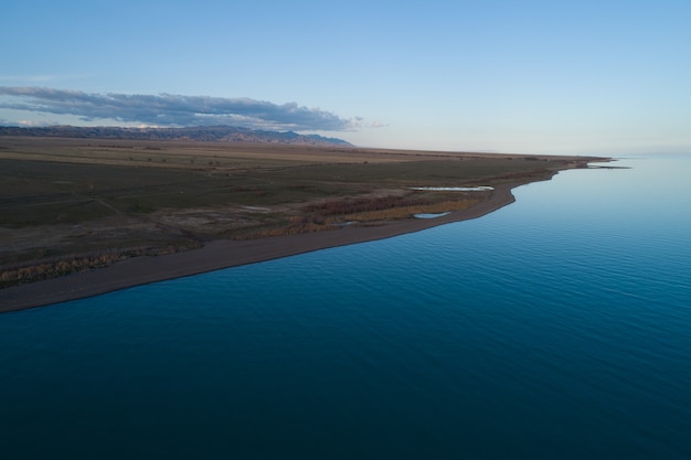 Aerial view of the shoreline of the lake