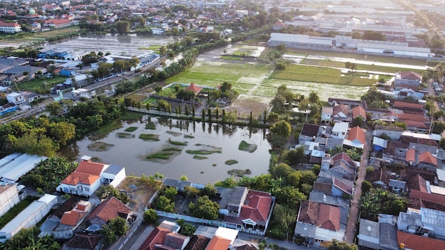 Aerial view of Sidoarjo at sunset East Java