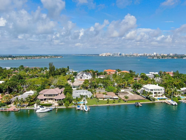 Aerial view of Siesta Key barrier island in the Gulf of Mexico coast of Sarasota Florida USA