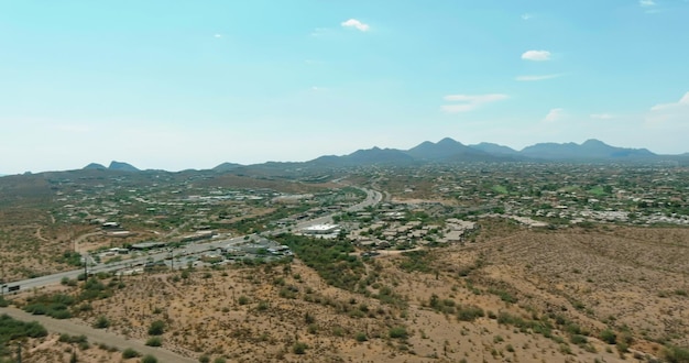 Aerial view of single family homes a residential district in Fountain Hills Arizona US near mountain desert