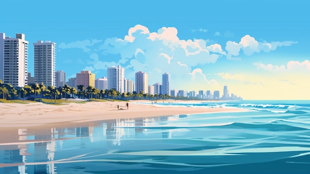 Photo an aerial view in the sky of miami in the style of light beige and skyblue glossy finish elaborate facades majestic sweeping seascapes