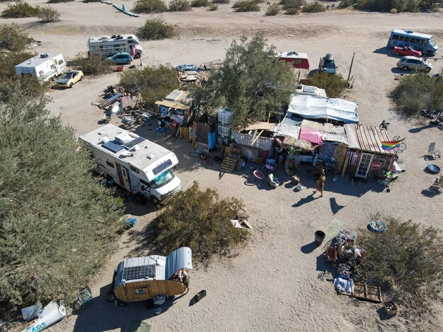 Aerial view of Slab City an unincorporated off the grid squatter community in California