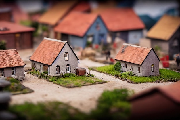작은 고대 도시의 조감도 작고 귀여운 집들