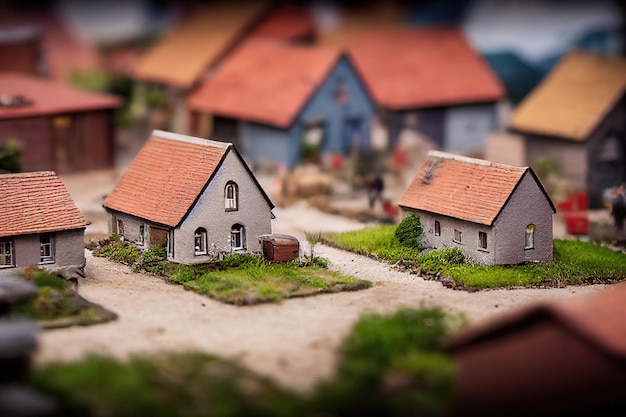 Aerial view of a small ancient city Little cute houses