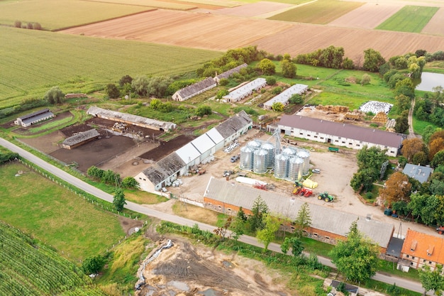 Aerial view of a small farm, agriculture, eco products