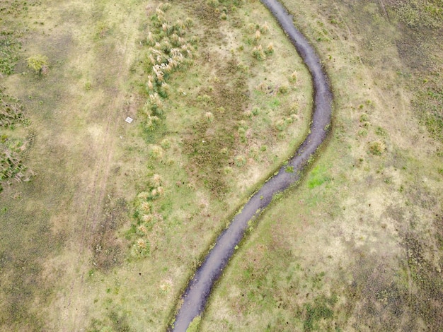 aerial view of small field stream