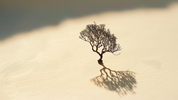 aerial view of small solitary tree with shadow separate Earth Day or climate change and environment