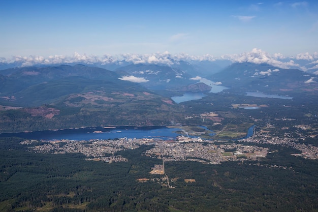 Aerial view of a small town Port Alberni on Vancouver Island