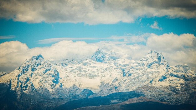 Aerial view of snowcapped mountains against sky