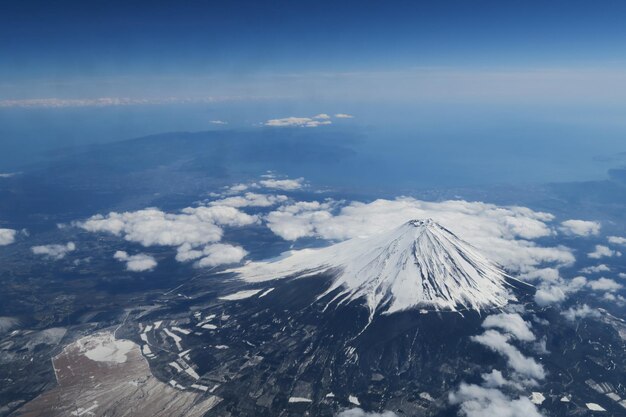 Aerial view of snowcapped mountains against sky