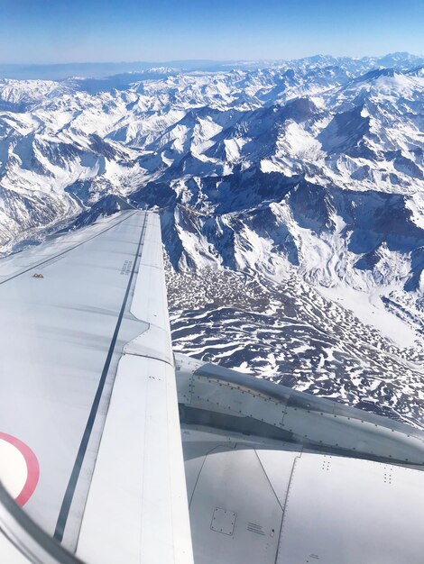 Aerial view of snowcapped mountains against sky