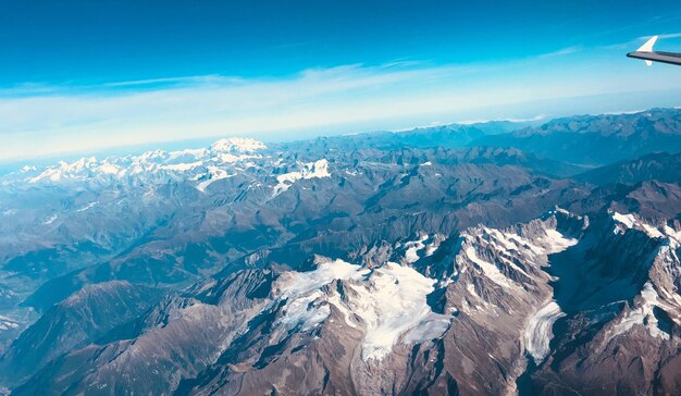 Aerial view of snowcapped mountains against sky