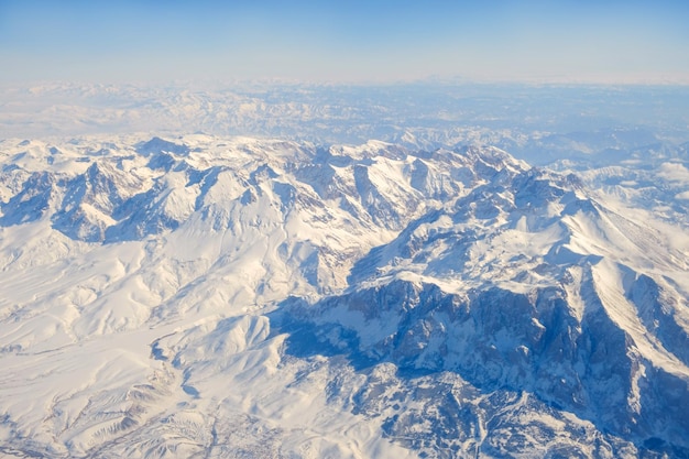 Aerial view of snowcapped Taurus mountains in Turkey