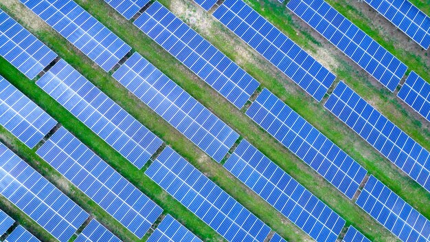 Aerial view of solar panels in Sao Jose dos Campos Brazil Many renewable energy panels