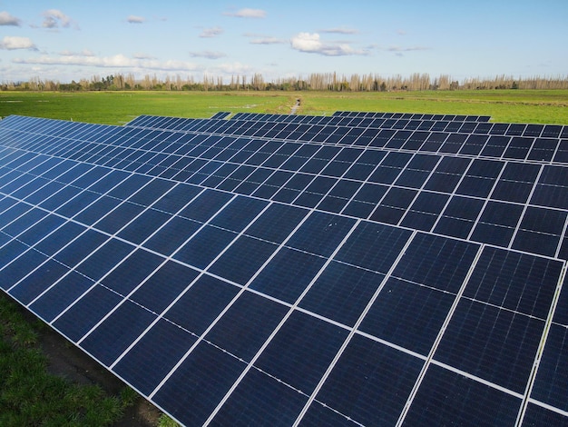 Aerial view of solar power plant solar panels electric panels\
for producing clean ecologic energy