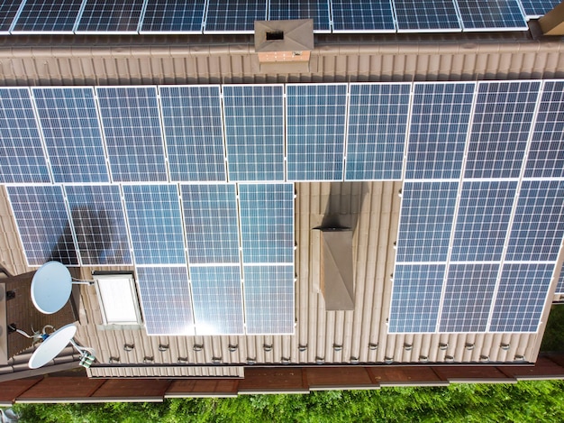 Aerial view solar roof clean energy overhead view