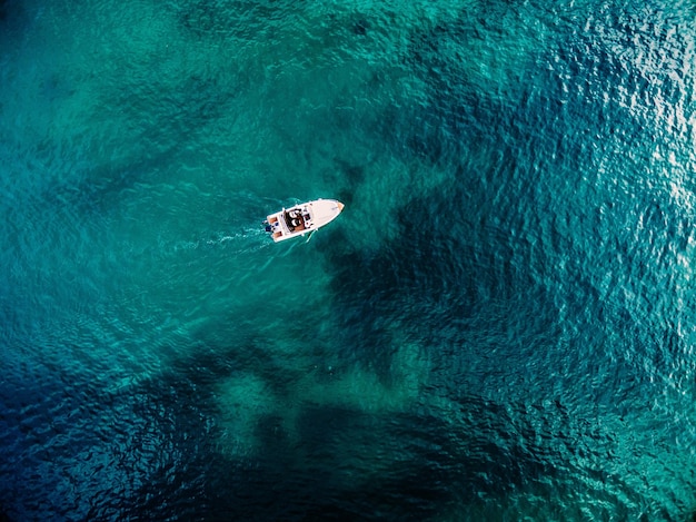 Aerial view of speed boat and blue sea Beautiful summer landscape in Croatia