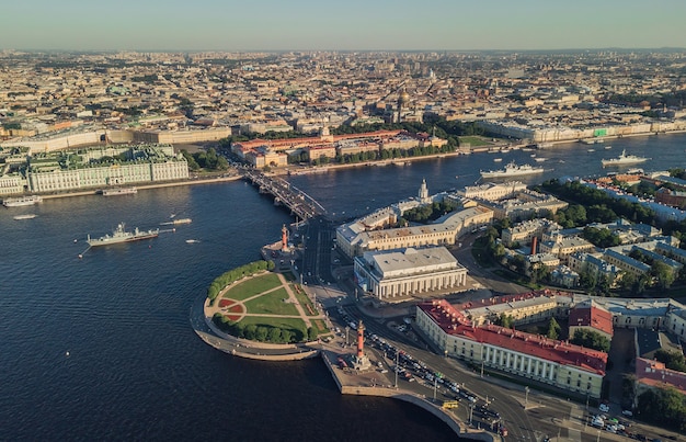 Aerial view of the spit of Vasilievsky island in Saint-Petersburg