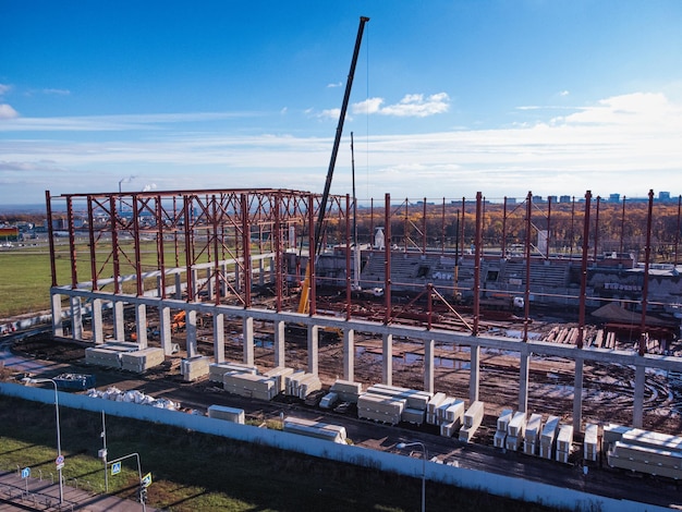 Aerial view of the sports complex under construction.