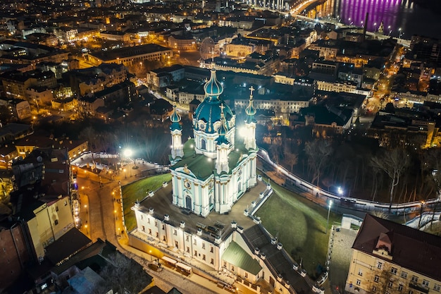 Aerial view of St Andrew's Church in Kyiv, Ukraine