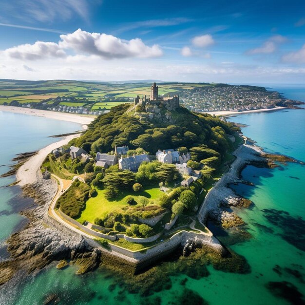 Photo aerial view of st michael's mount in cornwal