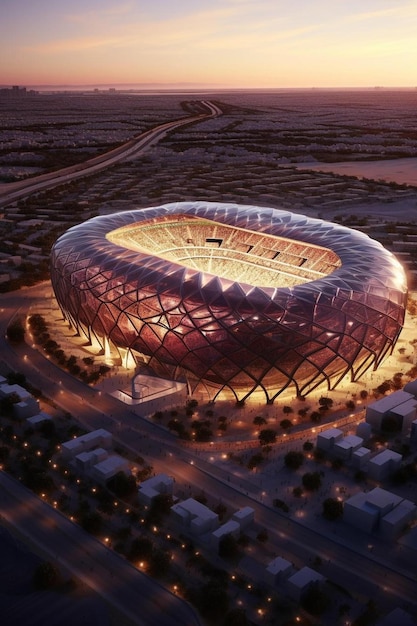 Photo an aerial view of a stadium at dusk