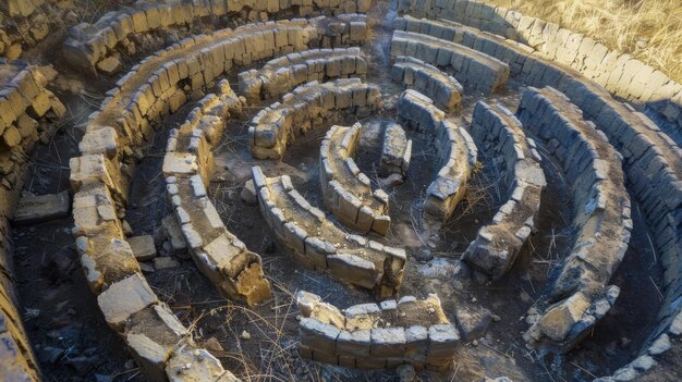 Aerial View of Stone Structure in Field