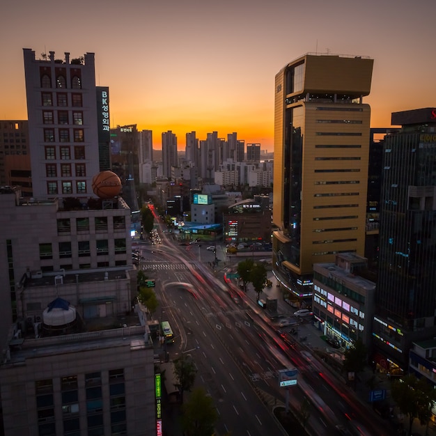 Aerial view on street of Seoul